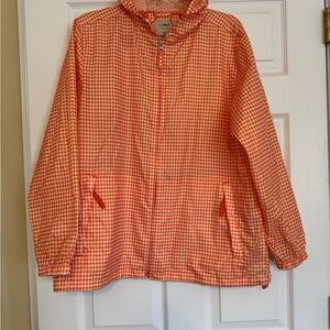 L.L. Bean Orange Checkered Hooded Rain Jacket coat Woman’s Large